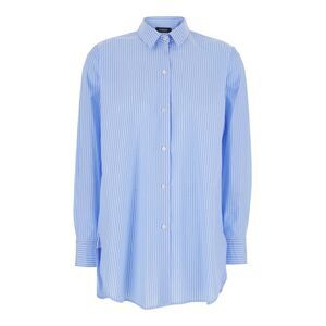 Plain Women Blue Striped Shirt With Classic Collar For Women